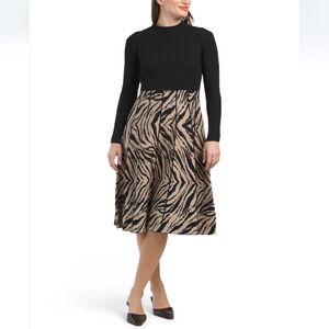 Sandra Darren Printed Sweater Midi Dress